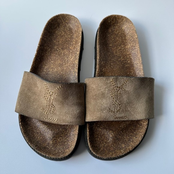 Saint Laurent Beige Slide Sandals - Picture 3 of 5